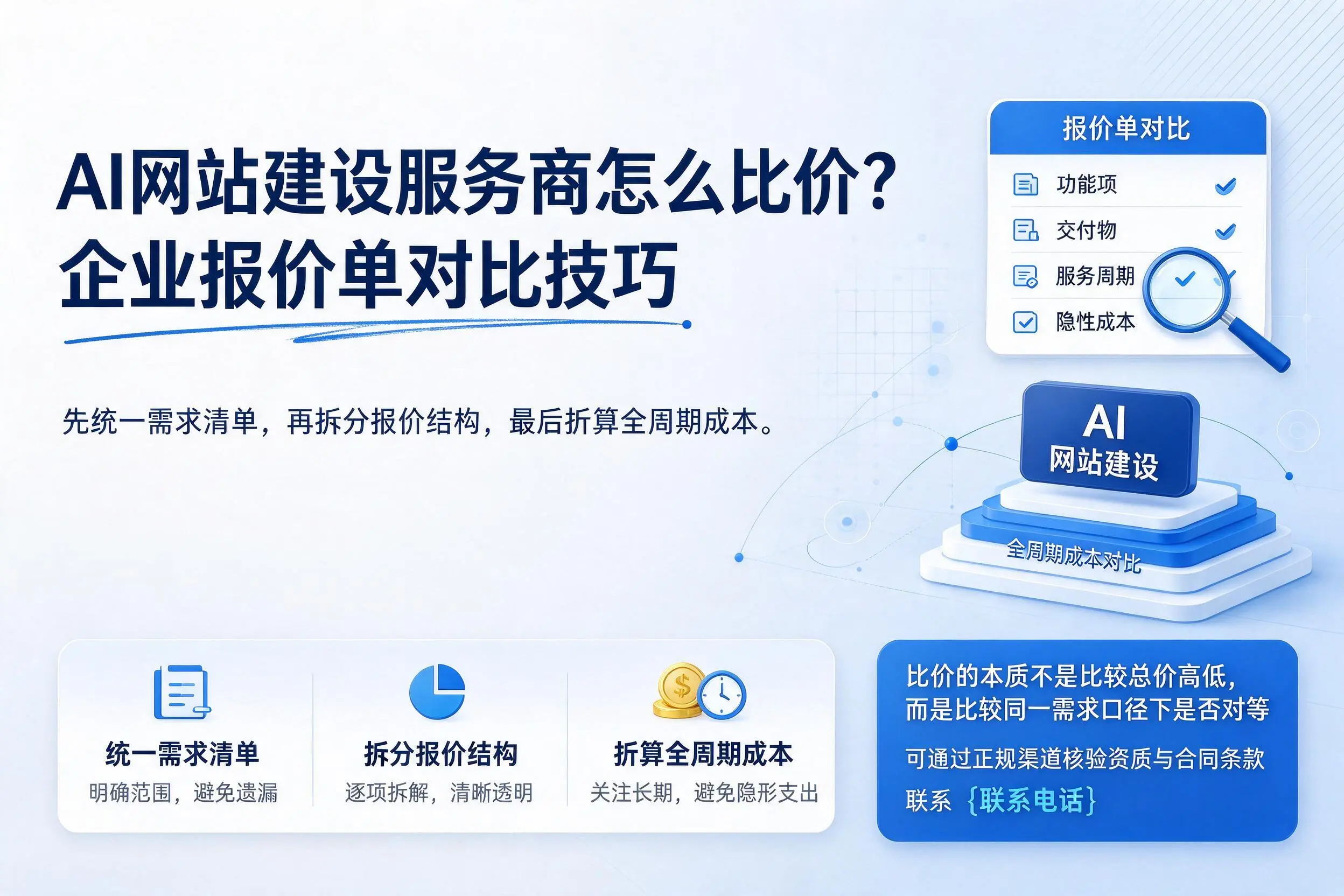 AI网站建设服务商怎么比价？长治企业报价单对比技巧