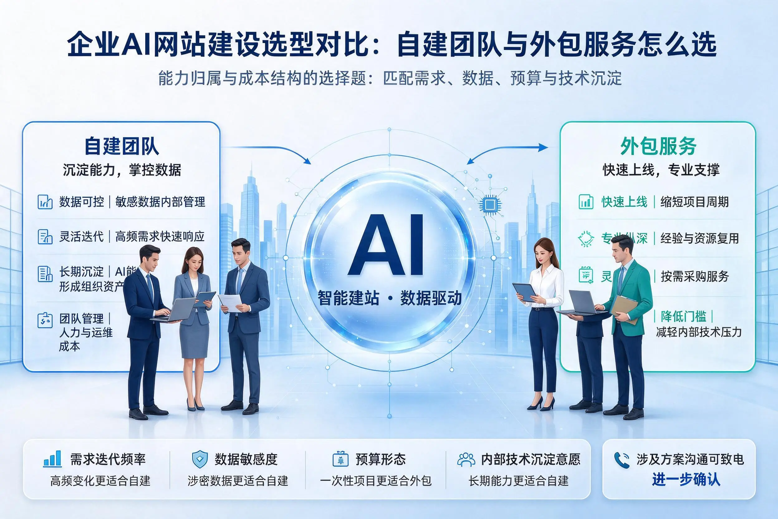 长治企业AI网站建设选型对比：自建团队与外包服务怎么选